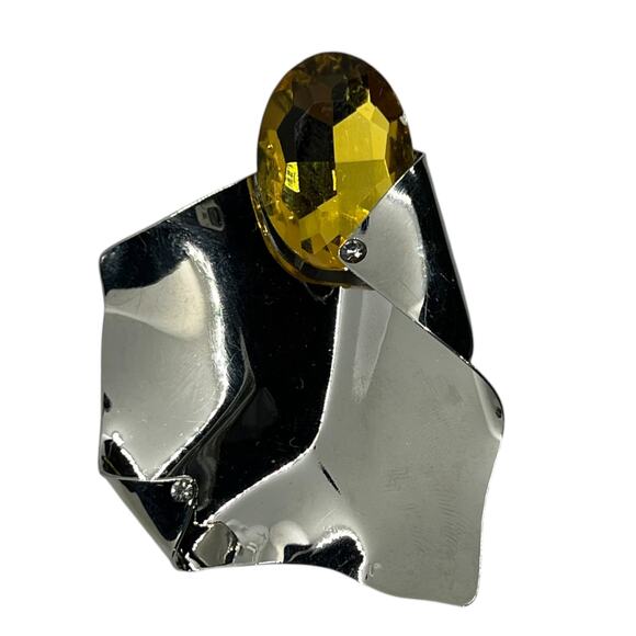 Modernist Sculptural Citrine Crystal Silver Statement Earring Avant-Garde Runway - Picture 10 of 12